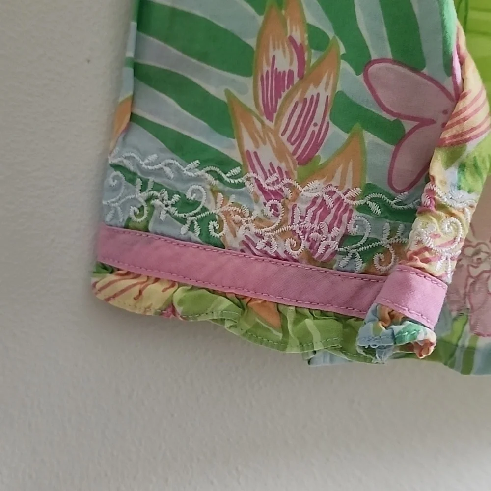 RARE Vintage Lilly Pulitzer Baby Girl Dress - Tropical Floral & Pink Trim Sz 6 M
